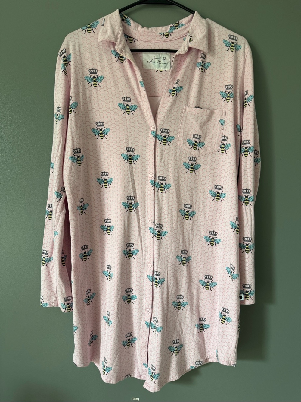 The Cats Pajamas Size Medium Queen Bee Pink Pima Knit Nightgown Nightshirt